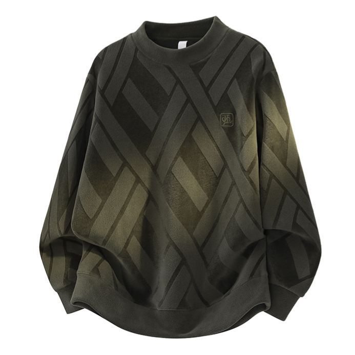 重磅大碼雙面奧粒絨保暖圓領休閑長袖T恤