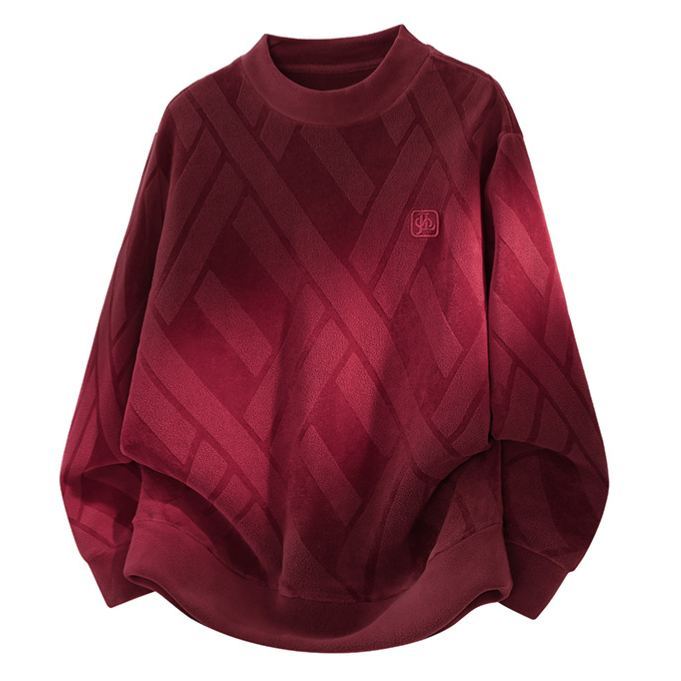 重磅大碼雙面奧粒絨保暖圓領休閑長袖T恤