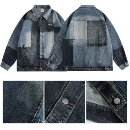 【單件/套裝】高級感潮流痞帥撞色牛仔夾克+長袖T恤+束腳休閒褲三件裝