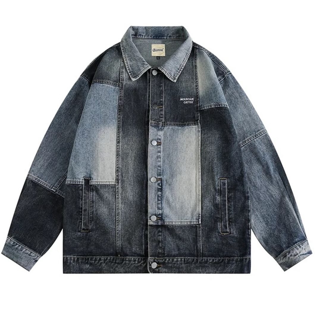 【單件/套裝】高級感潮流痞帥撞色牛仔夾克+長袖T恤+束腳休閒褲三件裝