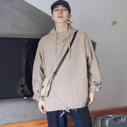 薄款素色抽繩潮流日系寬鬆休閒連帽T