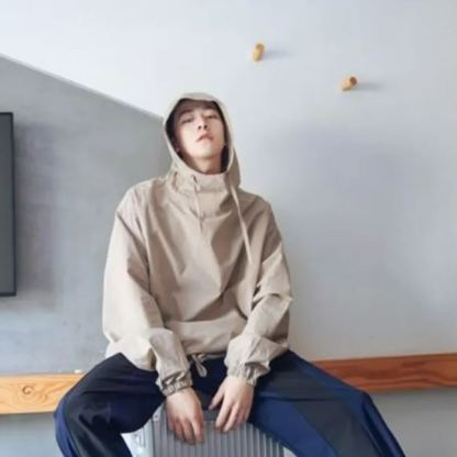 薄款素色抽繩潮流日系寬鬆休閒連帽T