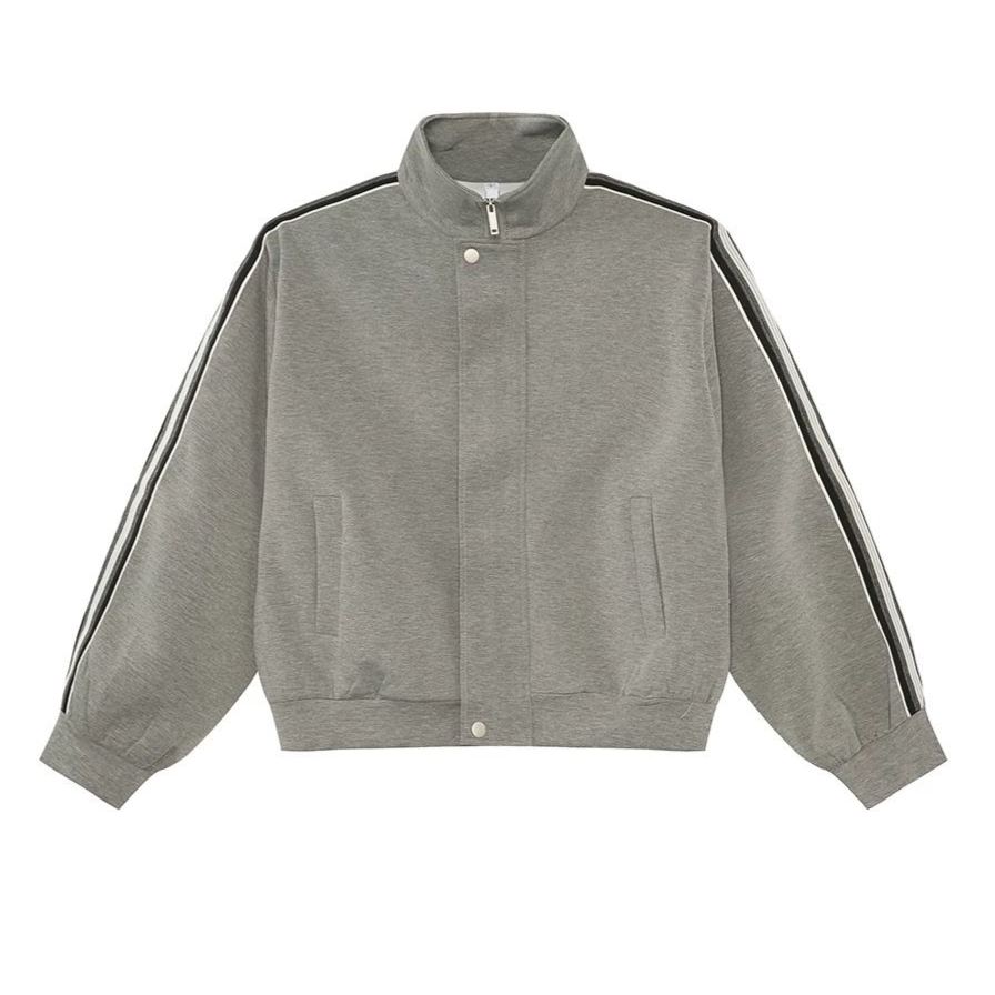 【單件】韓系立領撞色杠條休閒運動兩件套裝