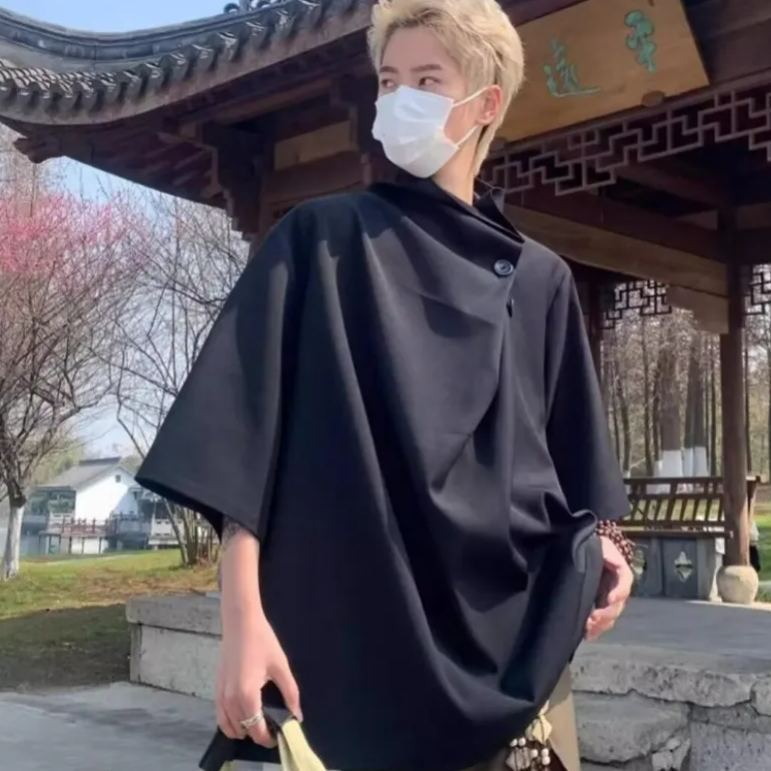 美式寬鬆百搭小眾帥氣設計感假兩件短袖T恤