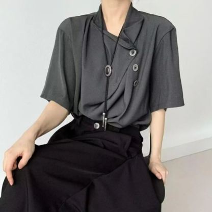 美式寬鬆百搭小眾帥氣設計感假兩件短袖T恤