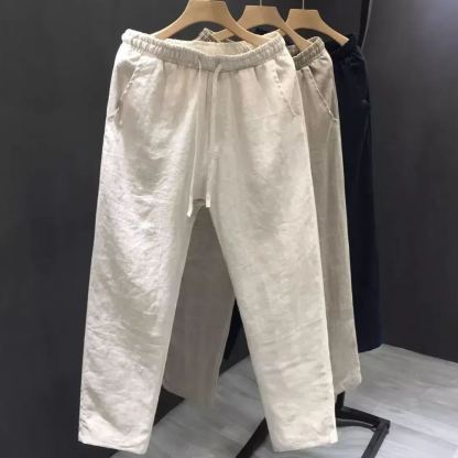 薄款透氣棉麻休閒褲直筒寬鬆九分褲