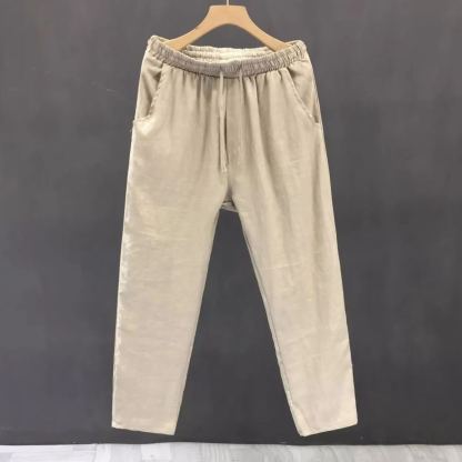 薄款透氣棉麻休閒褲直筒寬鬆九分褲