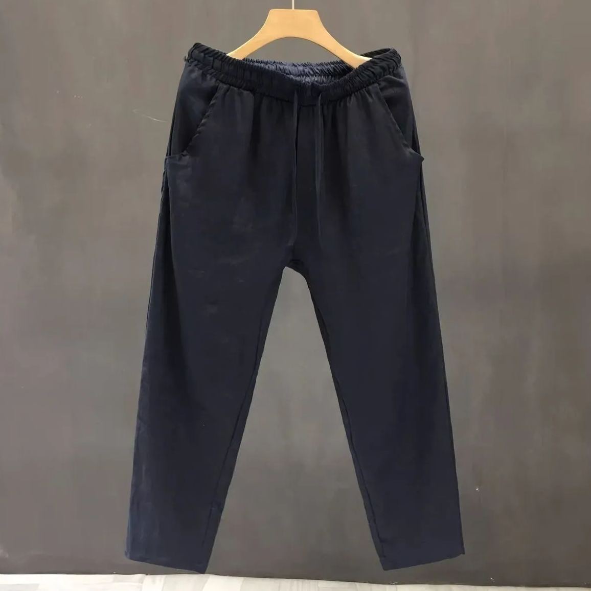 薄款透氣棉麻休閒褲直筒寬鬆九分褲