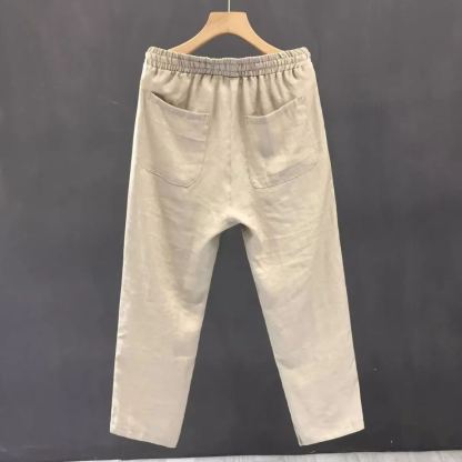 薄款透氣棉麻休閒褲直筒寬鬆九分褲