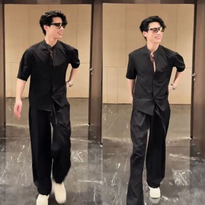 【單件/套裝】韓版潮流素色薄款冰絲襯衫+百搭休閑西裝兩件套