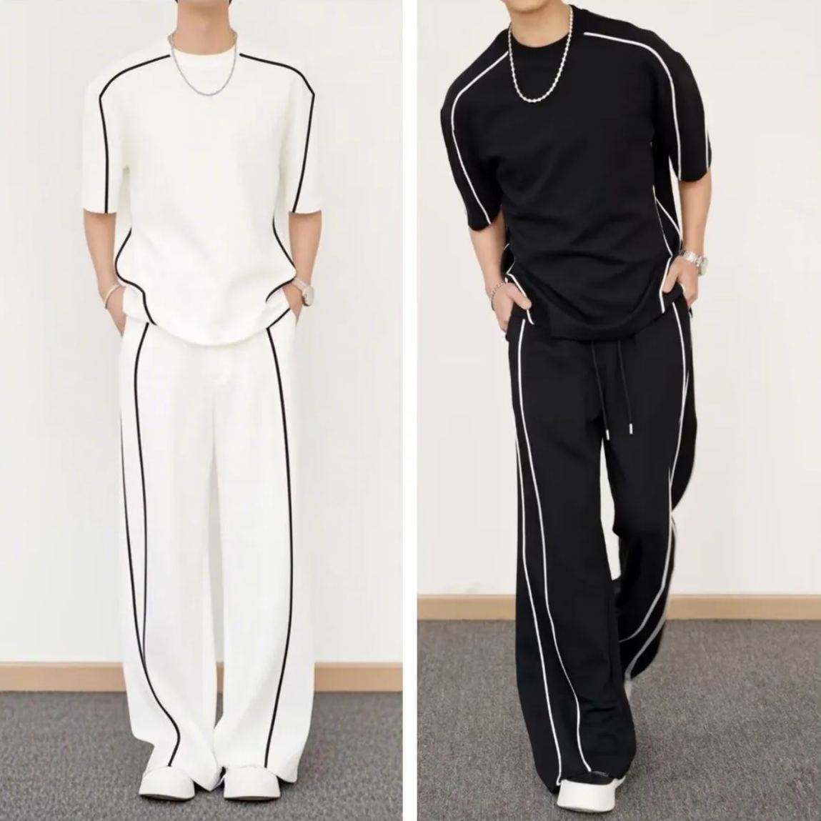 【整套】韓版潮流運動短袖T恤休閒長褲兩件套裝