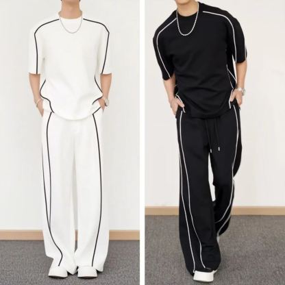 【整套】韓版潮流運動短袖T恤休閒長褲兩件套裝