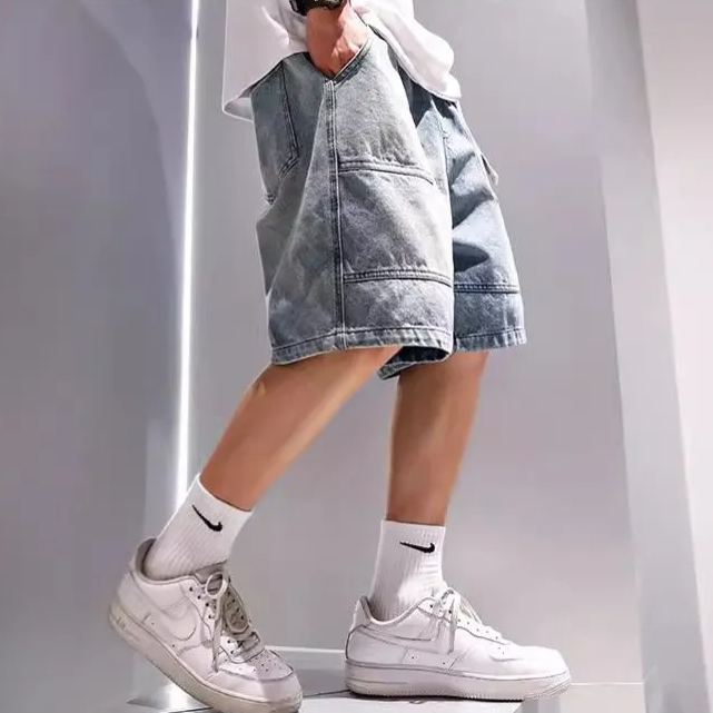 工裝寬鬆直筒簡約休閒五分牛仔短褲