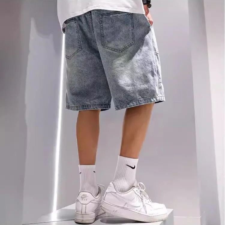 工裝寬鬆直筒簡約休閒五分牛仔短褲