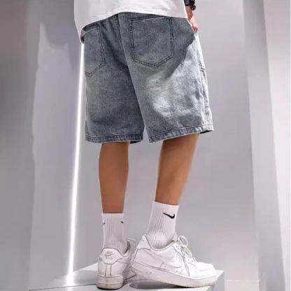 工裝寬鬆直筒簡約休閒五分牛仔短褲