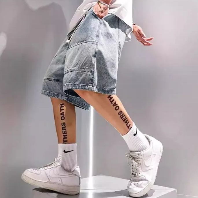 工裝寬鬆直筒簡約休閒五分牛仔短褲