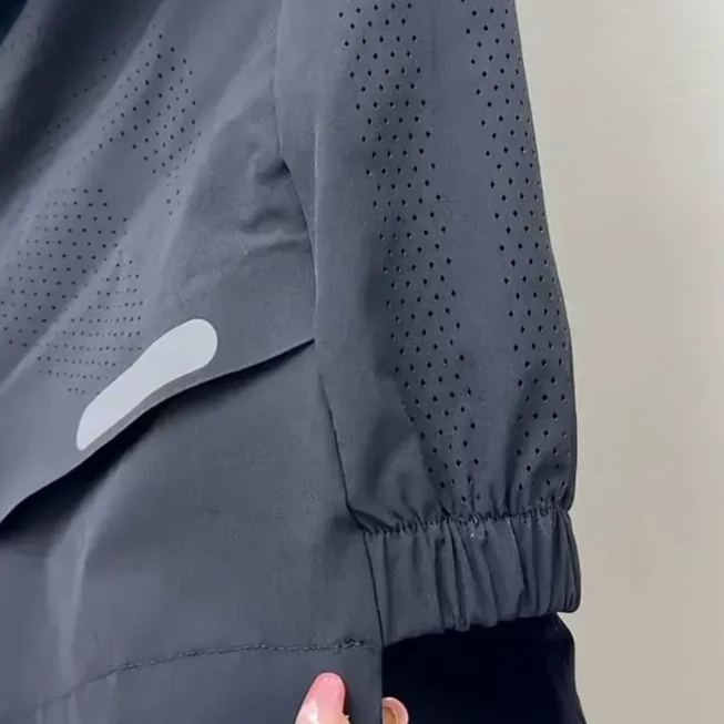 【整套】速乾潮流半拉鏈立領網眼短袖休閒褲兩件套裝