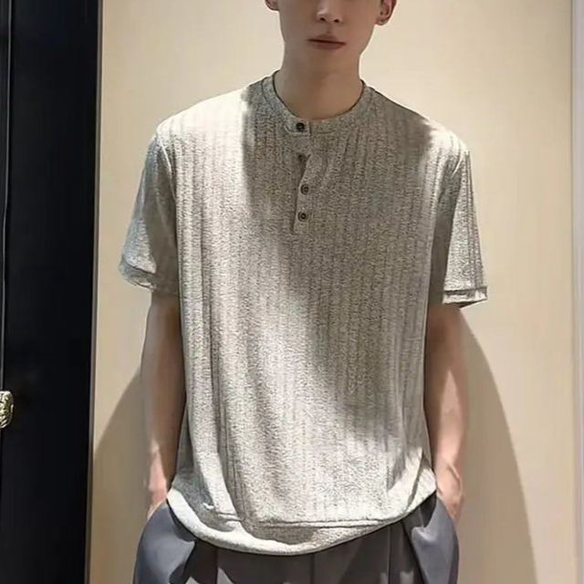 薄款老錢風休閒透氣亨利領短袖T恤