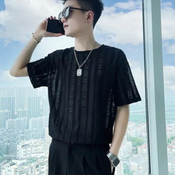 高級感圓領鏤空超薄ig清涼短袖T恤