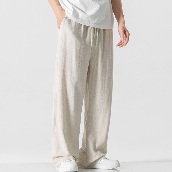 涼感寬鬆直筒休閒長褲垂感亞麻褲
