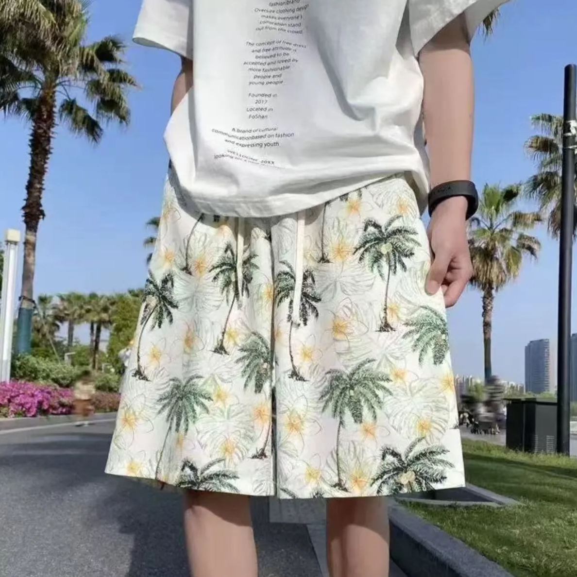 夏威夷沙灘褲潮流寬鬆直筒休閒褲五分褲