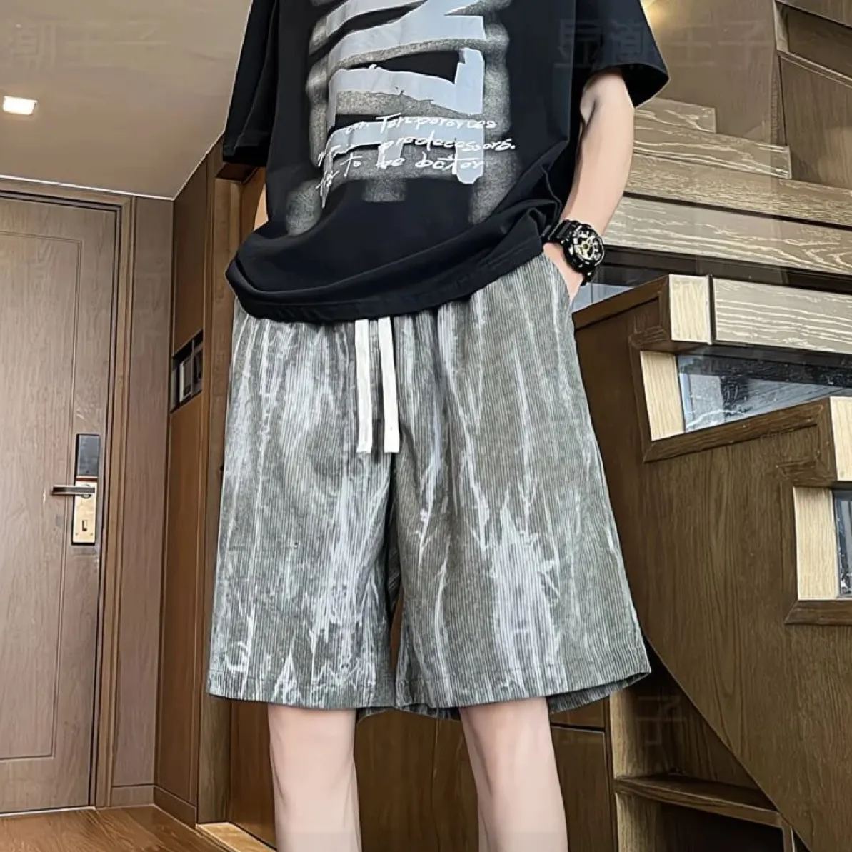 寬鬆直筒休閒褲運動薄款潮流五分褲