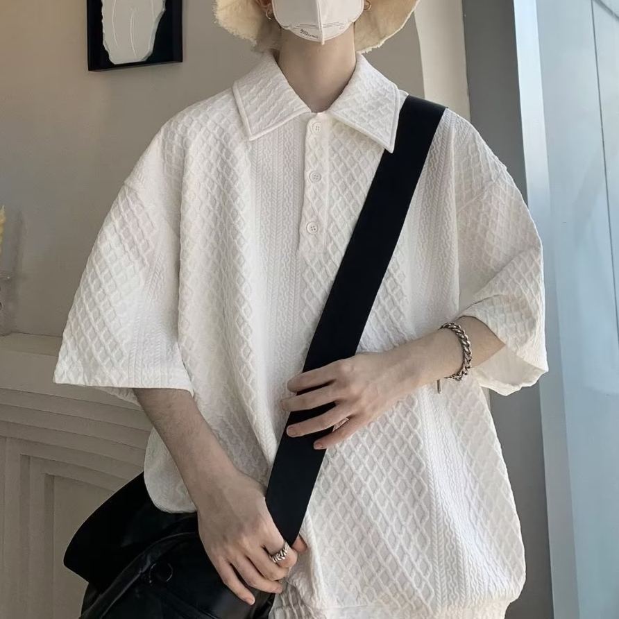 Polo衫潮牌翻領日系華夫格短袖T恤