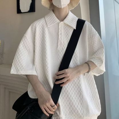 Polo衫潮牌翻領日系華夫格短袖T恤