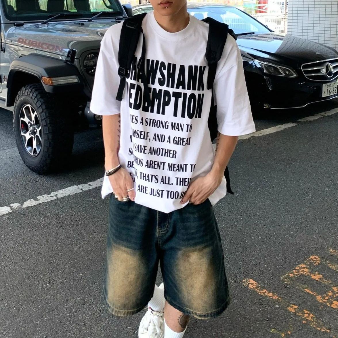 純棉情侶潮流高街寬鬆字母休閒短袖T恤