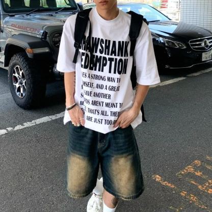 純棉情侶潮流高街寬鬆字母休閒短袖T恤