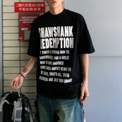 純棉情侶潮流高街寬鬆字母休閒短袖T恤