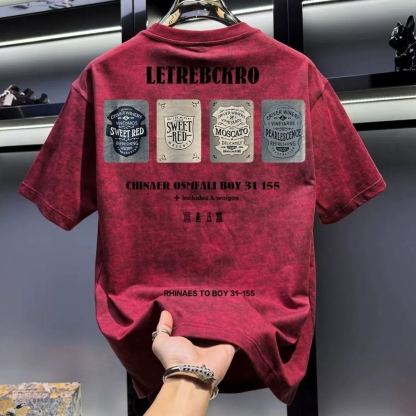 痞帥美式潮流復古扎染寬鬆圓領短袖T恤