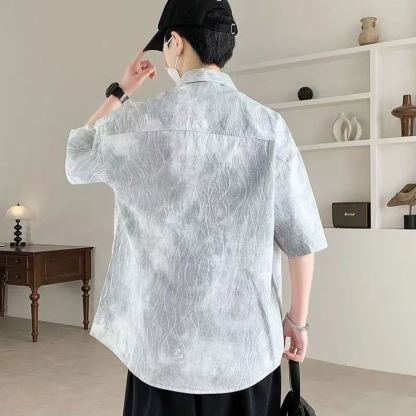 扎染休閒潮流時尚寬鬆大碼短袖襯衫