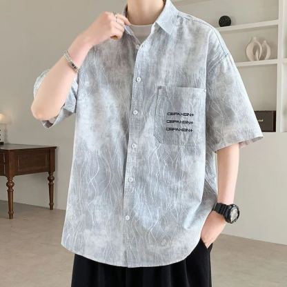 扎染休閒潮流時尚寬鬆大碼短袖襯衫