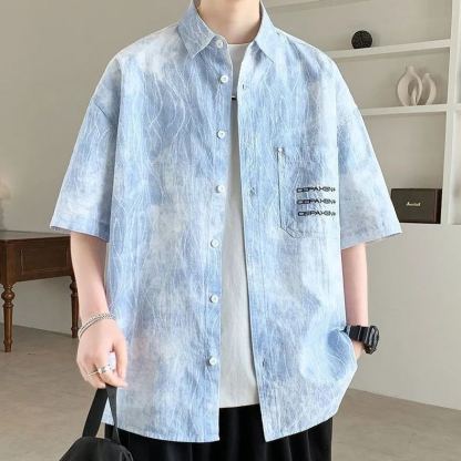 扎染休閒潮流時尚寬鬆大碼短袖襯衫