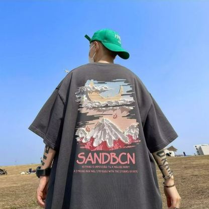 美式潮流寬鬆重磅棉質大碼印花短袖t恤
