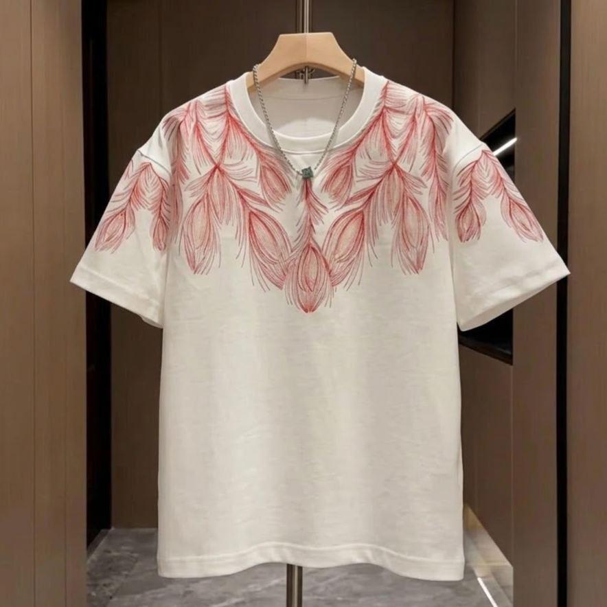 刺繡圓領休閒時尚潮流休閒寬鬆短袖T恤