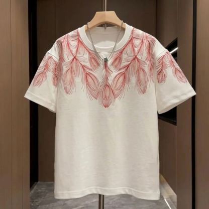 刺繡圓領休閒時尚潮流休閒寬鬆短袖T恤