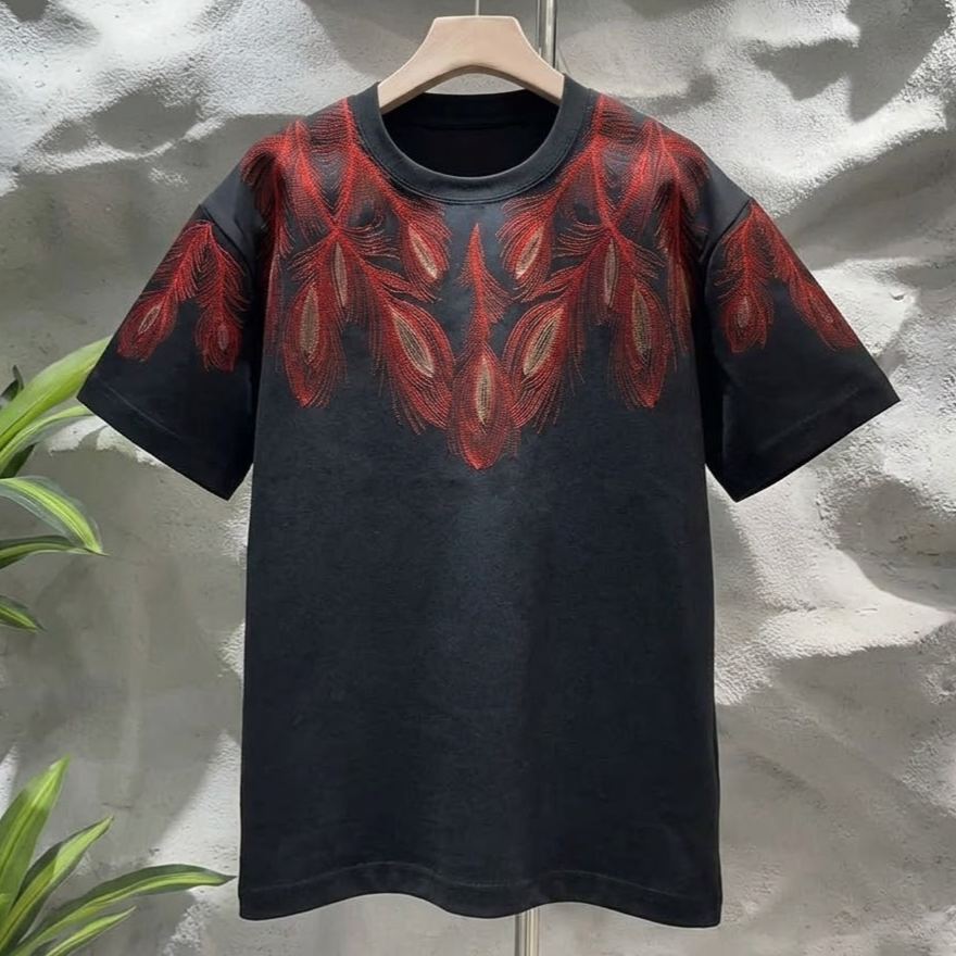刺繡圓領休閒時尚潮流休閒寬鬆短袖T恤