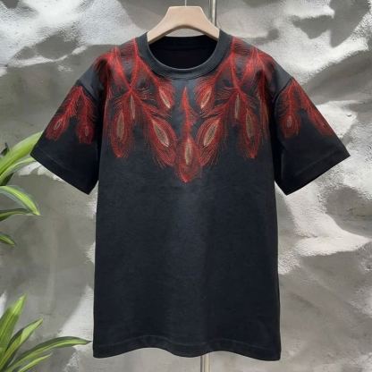 刺繡圓領休閒時尚潮流休閒寬鬆短袖T恤
