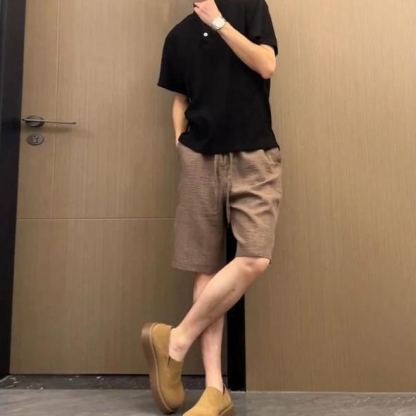 【單件/套裝】薄款垂感透氣短袖老錢風仿亞麻短褲兩件套