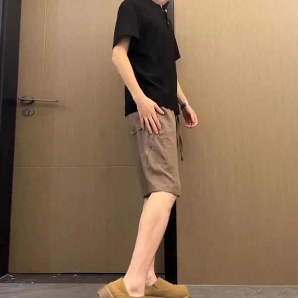 【單件/套裝】薄款垂感透氣短袖老錢風仿亞麻短褲兩件套