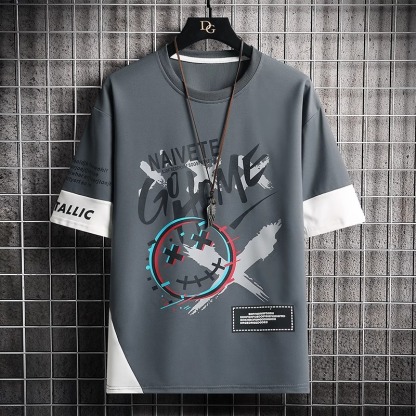 寬鬆休閒圓領涼感印花百搭上衣T恤