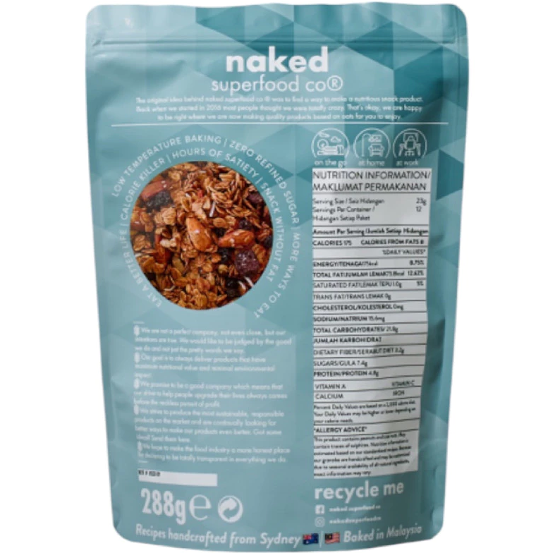 Low Sugar Granola 288g - ZERO refined sugar, ZERO artificial coloring & flavouring, ZERO preservatives