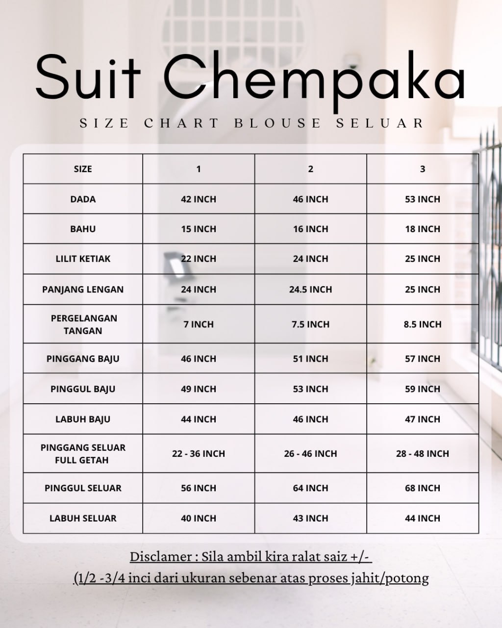 Hadramiyah Chempaka Suit Umrah Travel Muslimah (Tiada Tudung)