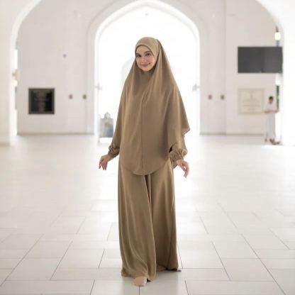 Hadramiyah Jubah Asiah Termasuk Tudung Sarung Berdagu & Niqab 1 Layer Umrah Travel Muslimah