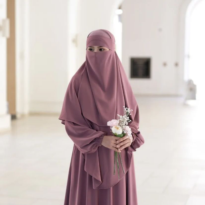 Khimar Sarung Berdagu Asiah Termasuk Niqab 1 Layer Umrah Travel Muslimah