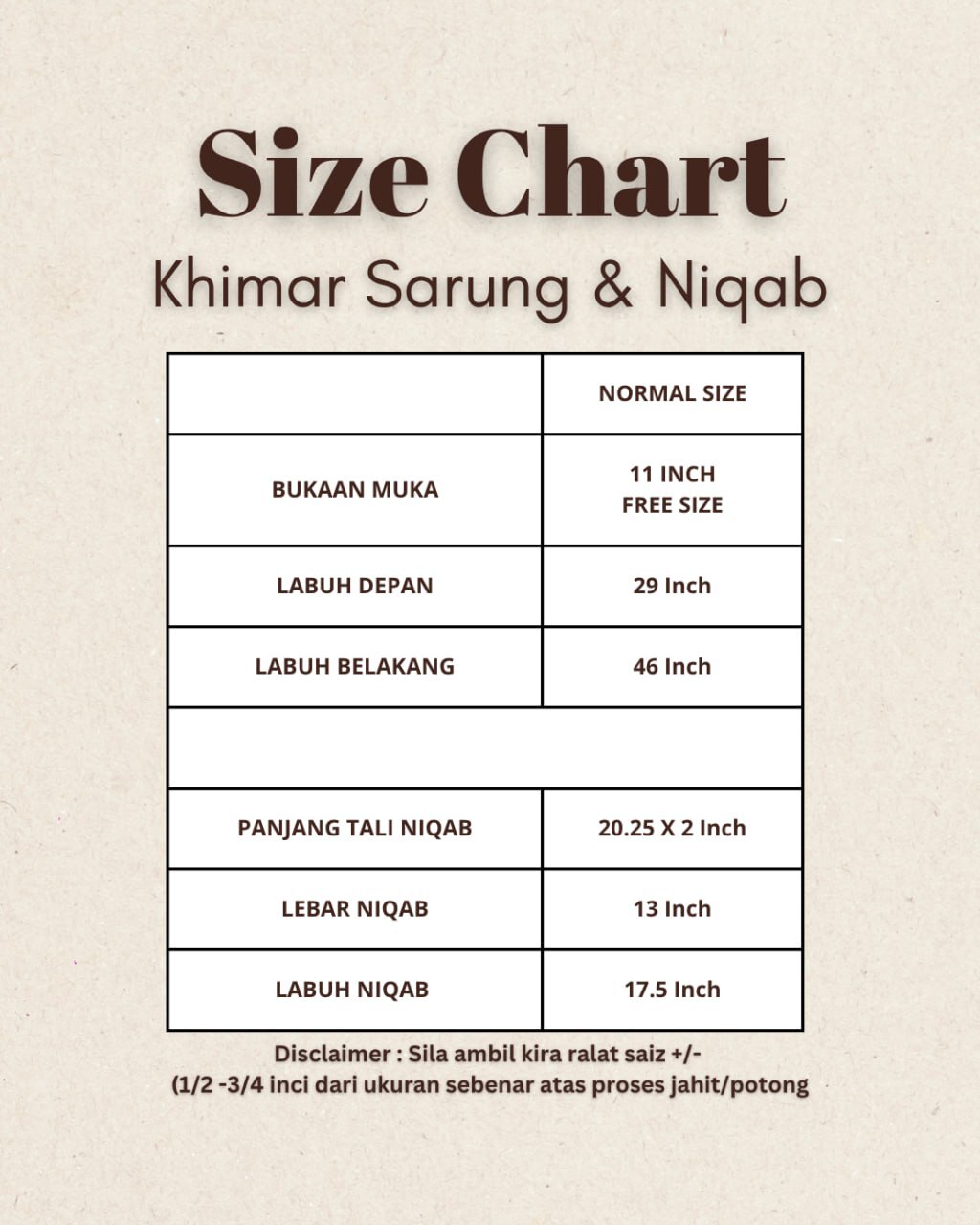 Khimar Sarung Berdagu Asiah Termasuk Niqab 1 Layer