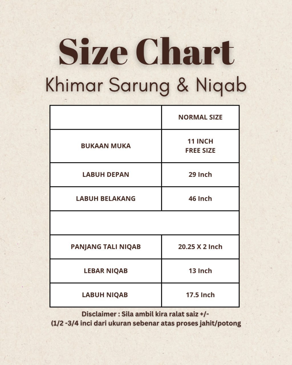 Khimar Sarung Berdagu Asiah Termasuk Niqab 1 Layer
