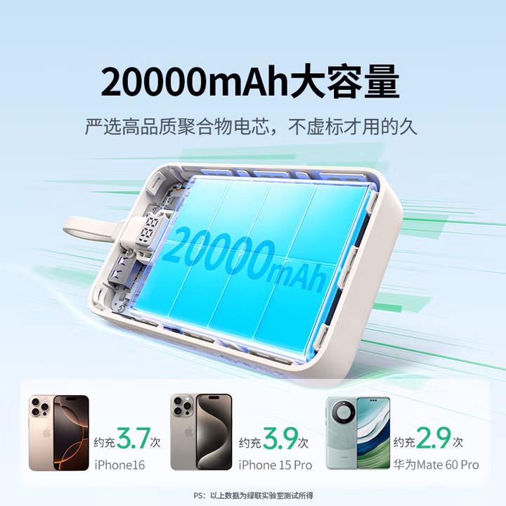 绿联30W自带线快充移动电源（PB521）